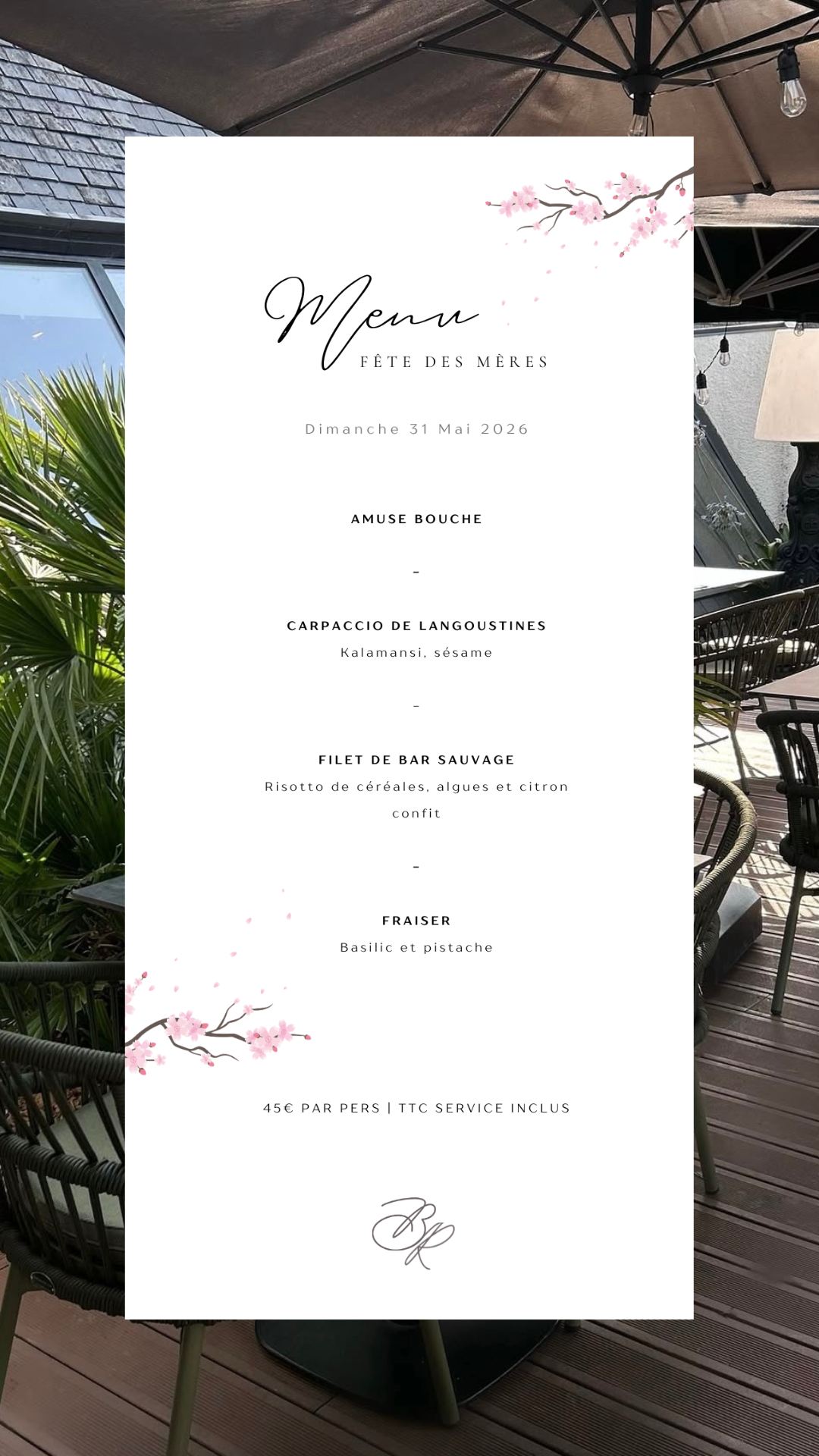 Fêtes des mères - menu - restaurant vue mer