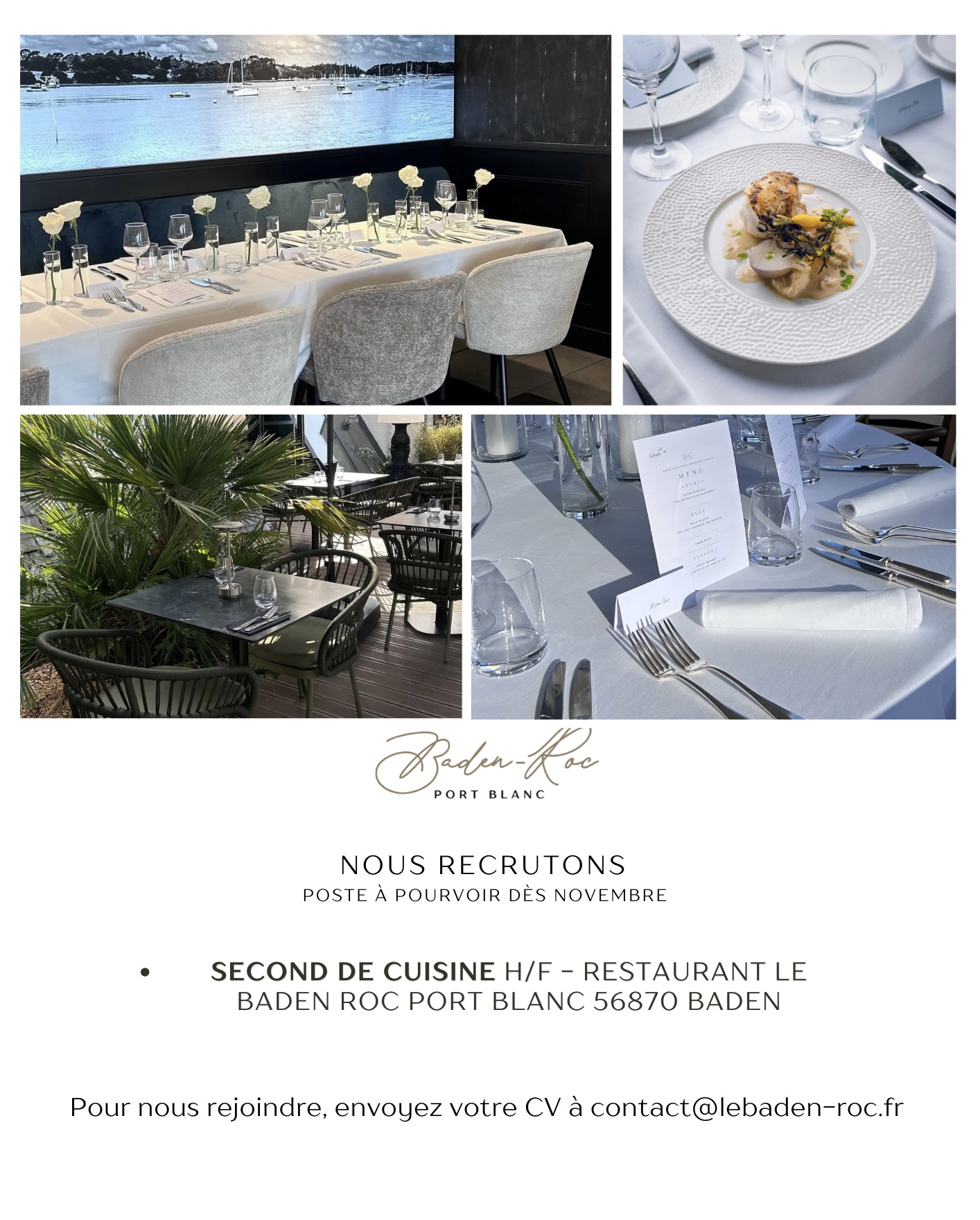 NOUS RECRUTONS SECOND DE CUISINE BADEN MORBIHAN POSTE A POURVOIR